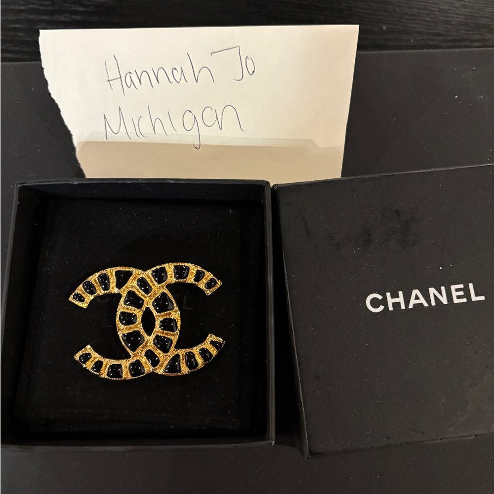 Chanel Gold and Black Brooch